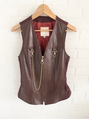 Rare Y2K Cache Alberto Makali Brown Leather Ram Chain Vest Archive Glam Sz 4